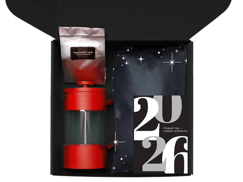 Подарочный набор c френчпрессом, кружками и чаем, красный