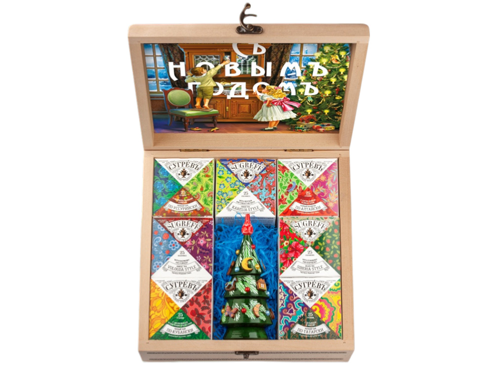 Подарочный набор Народы России с чаем и вареньем в деревянной шкатулке без лого