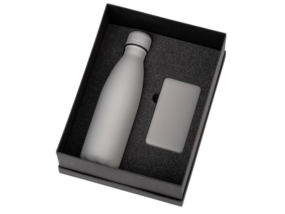 Подарочный набор с термобутылкой и повербанком С2, серый