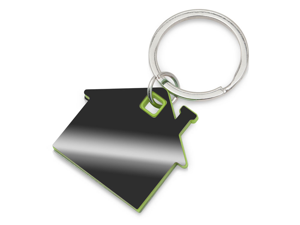 Металлический брелок с пластиковой цветной вставкой SteelPop House, серебристый с зеленым яблоком