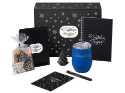 Подарочный набор c термокружкой, блокнотом, ручкой и свечкой, синий
