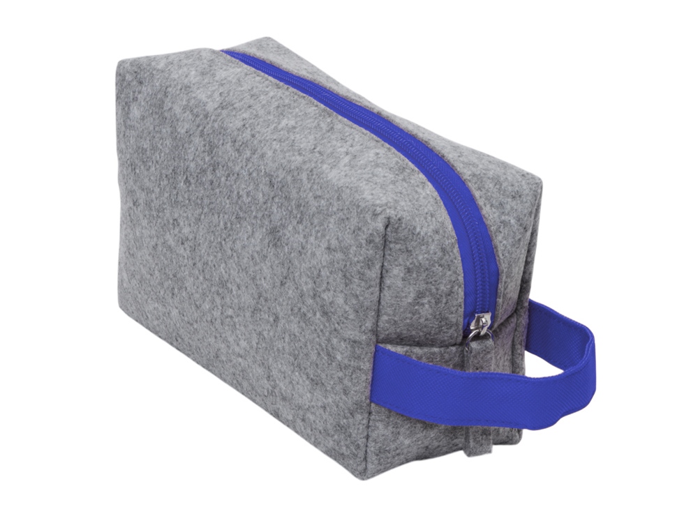 Косметичка из РПЕТ фетра с ручкой Felt, серый с синим