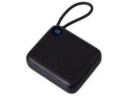 Внешний аккумулятор со встроенным кабелем Liri, QC/PD, 10000 мАч, черный