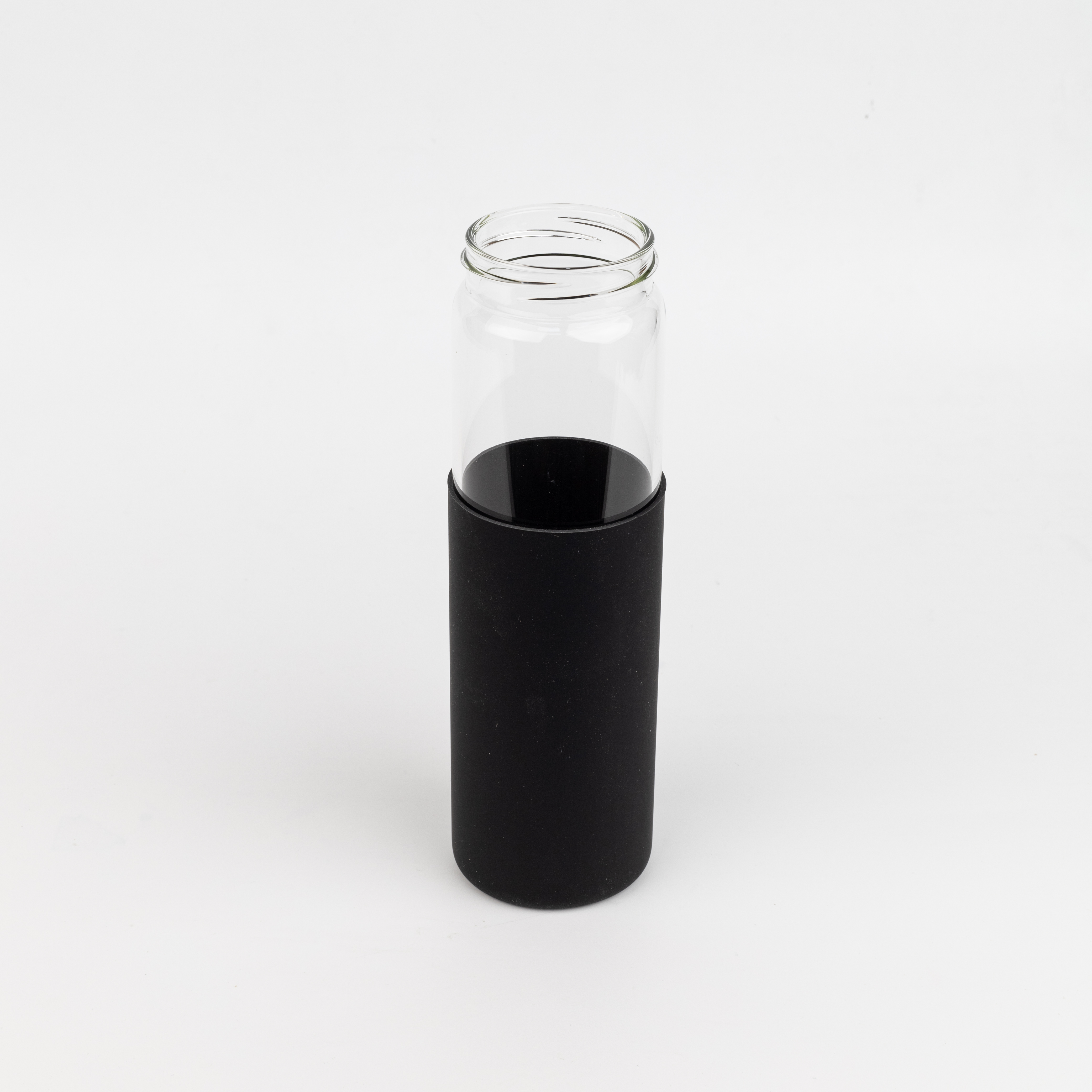 Бутылка стеклянная с силиконовой манжетой и бамбуковой крышкой  Glass, черная