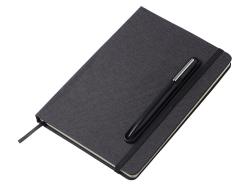Набор блокнот А5 с магнитным держателем для ручки и подставкой для телефона и металлической шариковой ручкой NotaBene, черный