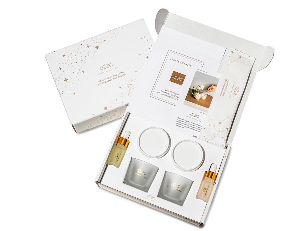 Набор для создания 2-х ароматических свечей: амбра и табак/маракуйя, сандал и пачули