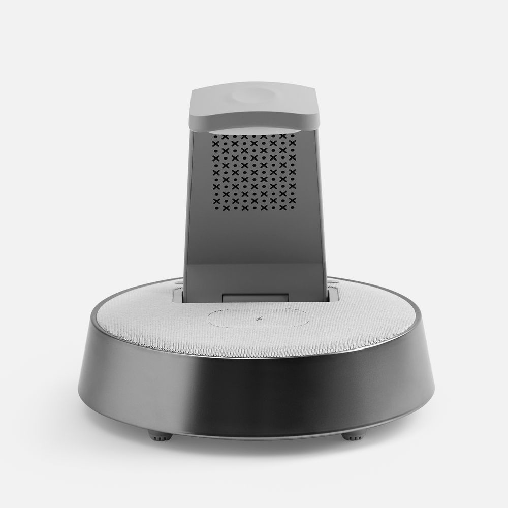 Bluetooth-колонка с беспроводной зарядкой и часами netEnergy, серая Bluetooth-колонка с беспроводной зарядкой и часами netEnergy, серая