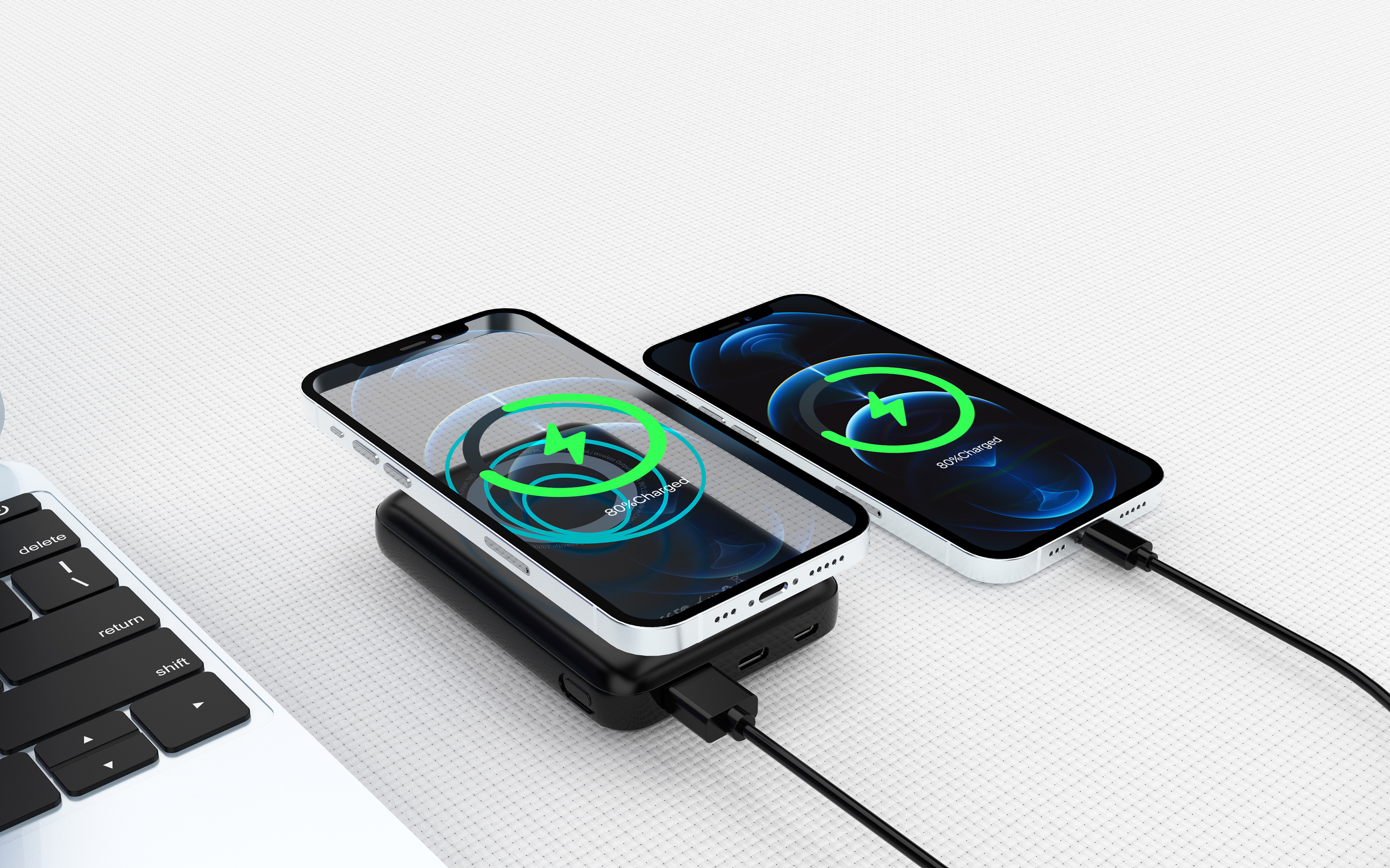 Беспроводное магнитное ЗУ "Forsage SOFTTOUCH", 8000 mAh с быстрой проводной (20W) и беспроводной (15W) зарядкой, покрытие soft touch Беспроводное магнитное ЗУ "Forsage SOFTTOUCH", 8000 mAh с быстрой проводной (20W) и беспроводной (15W) зарядкой, покрытие soft touch