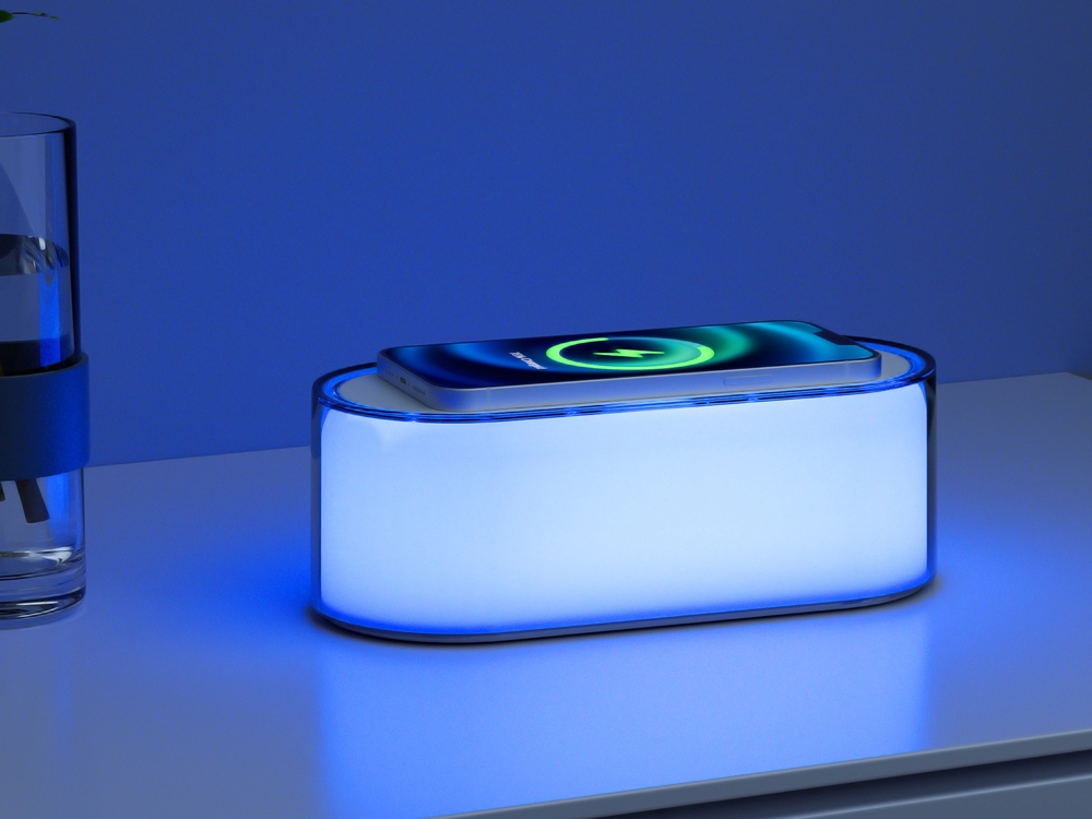 Ночник с беспроводной зарядкой и RGB подсветкой Miracle, 15 Вт, белый