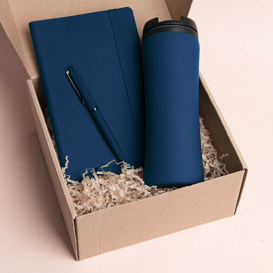 Набор подарочный OFFICEKIT: термос, ежедневник, ручка,  стружка, коробка, синий