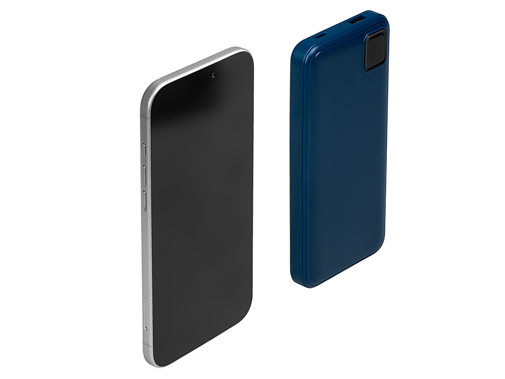 Внешний аккумулятор со встроенными кабелями Фрэйм, 10000мач, темно-синий