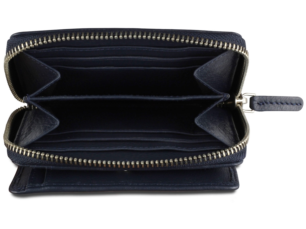 Кошелёк женский BUGATTI Lady Top, на молнии, тёмно-синий, натуральная воловья кожа, 12х2,5х9 см