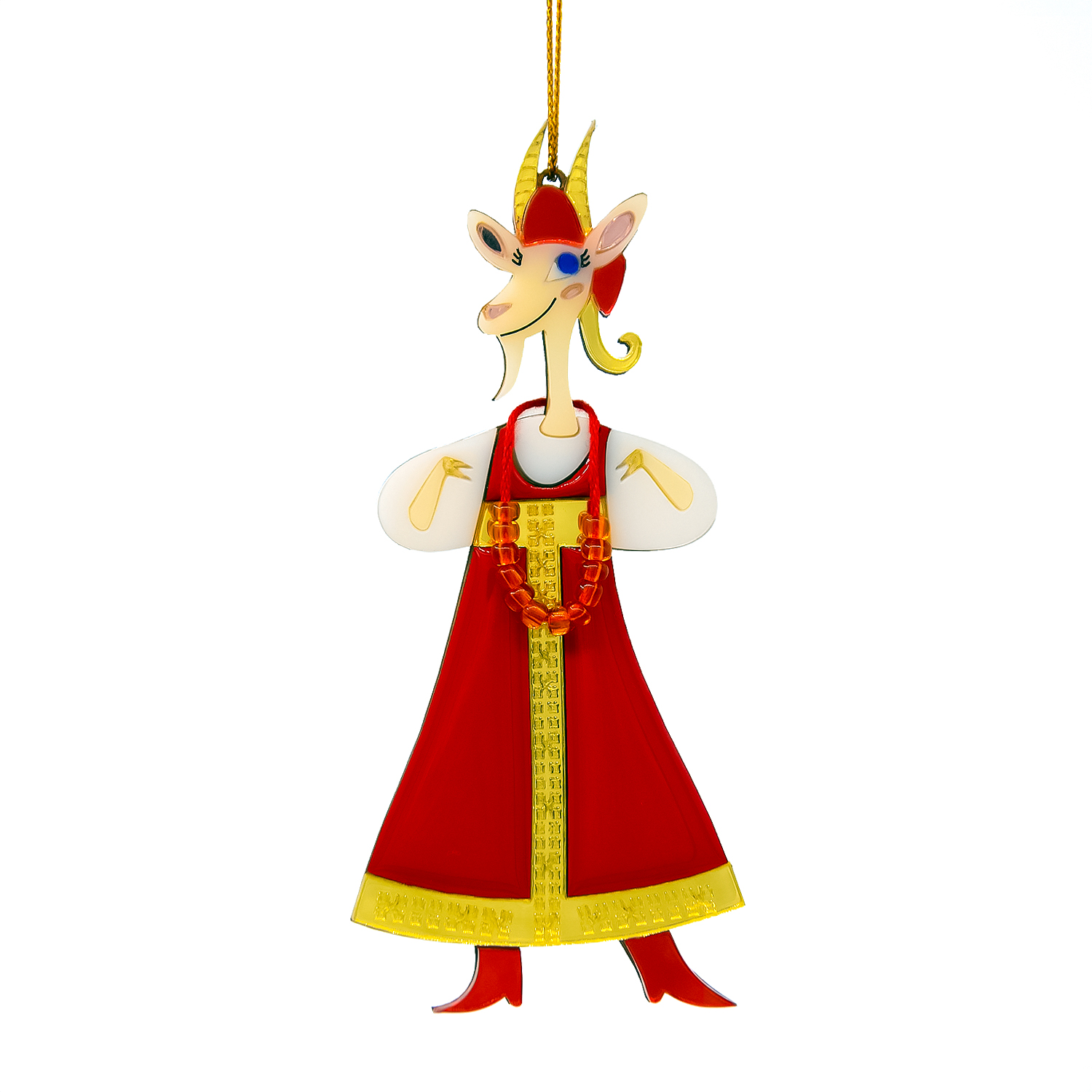 Ёлочная игрушка Коза в сарафане (красный с белым) Ёлочная игрушка Коза в сарафане (красный с белым)
