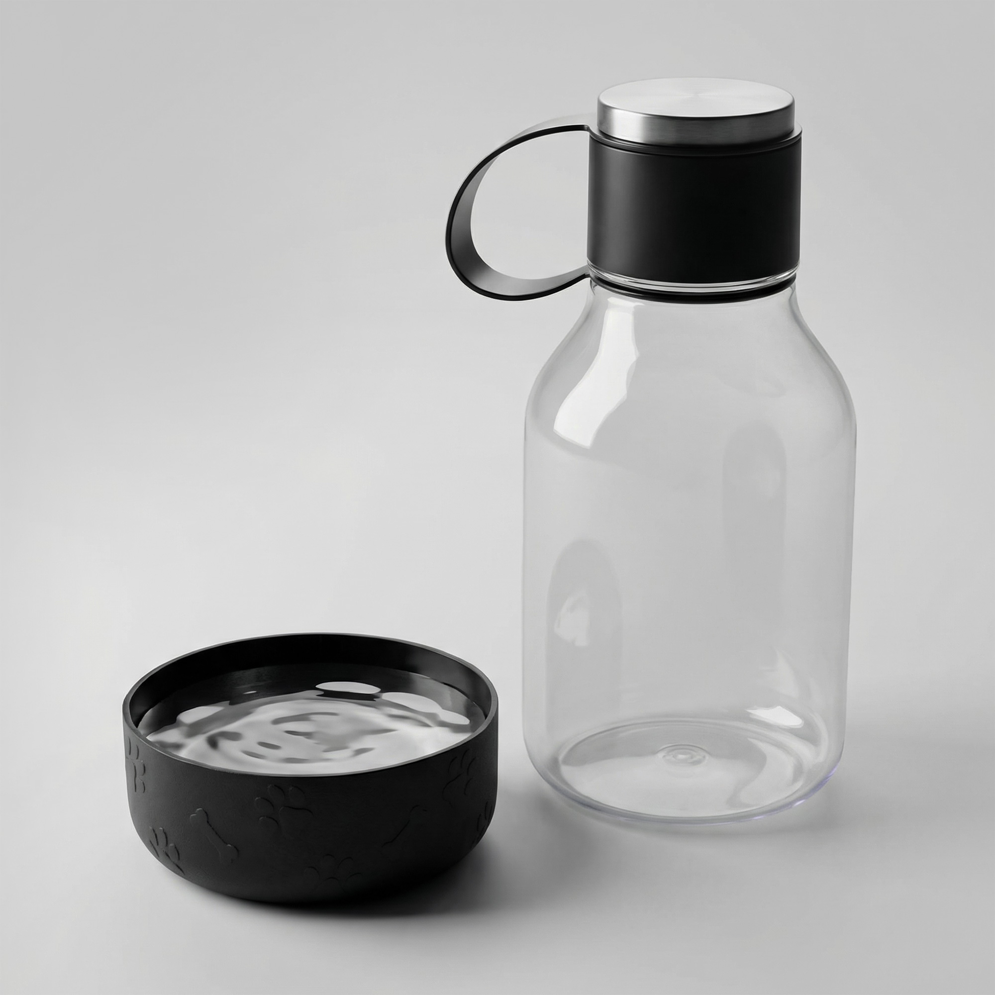 Бутылка для воды 2-в-1 Dog Bowl Bottle со съемной миской для питомцев, 1500 мл, черный
