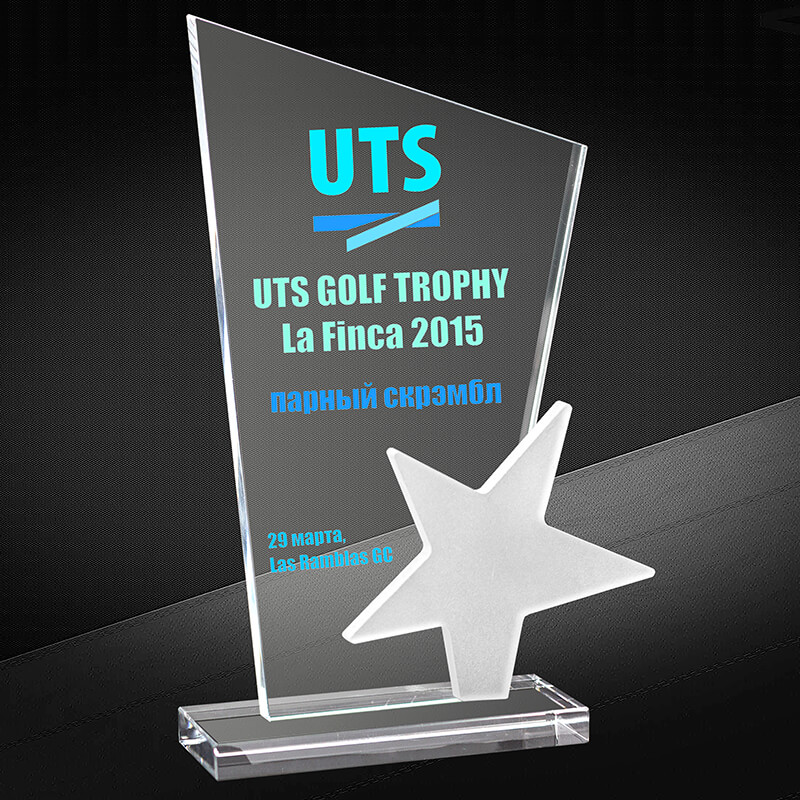 Награда из стекла с цветной печатью со звездой