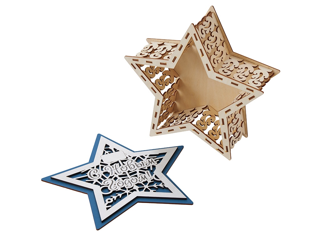 Шкатулка из фанеры в виде звезды Asteris, сине-серебристый