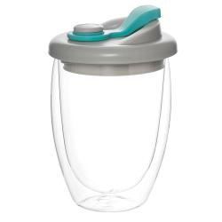 Стакан стеклянный Lotos с двойными стенками и крышкой, голубой Стакан стеклянный Lotos с двойными стенками и крышкой, голубой