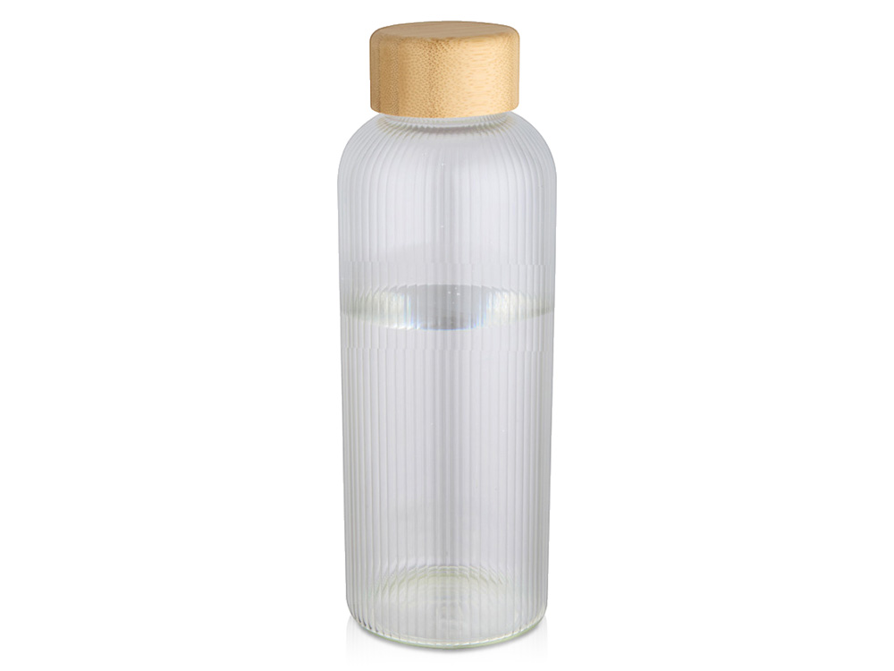 Бутылка Mirage из боросиликатного стекла объемом 650 мл с одинарными стенками и крышкой из бамбука - Прозрачный