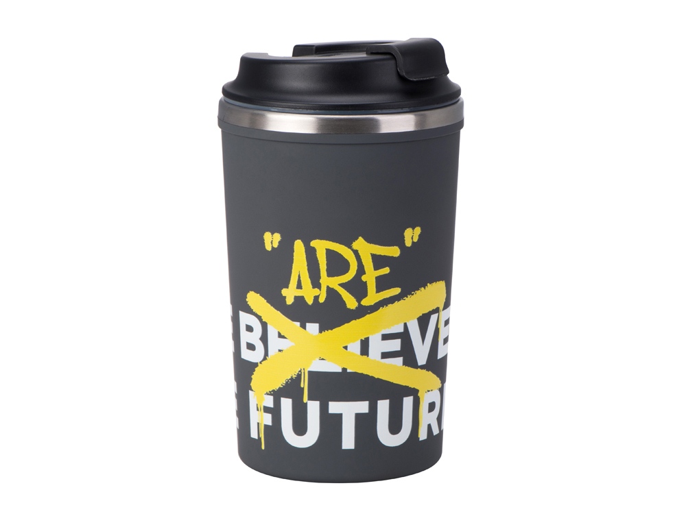 Герметичная термокружка на присоске Kick, 350 мл, серый (уф печать круговая)