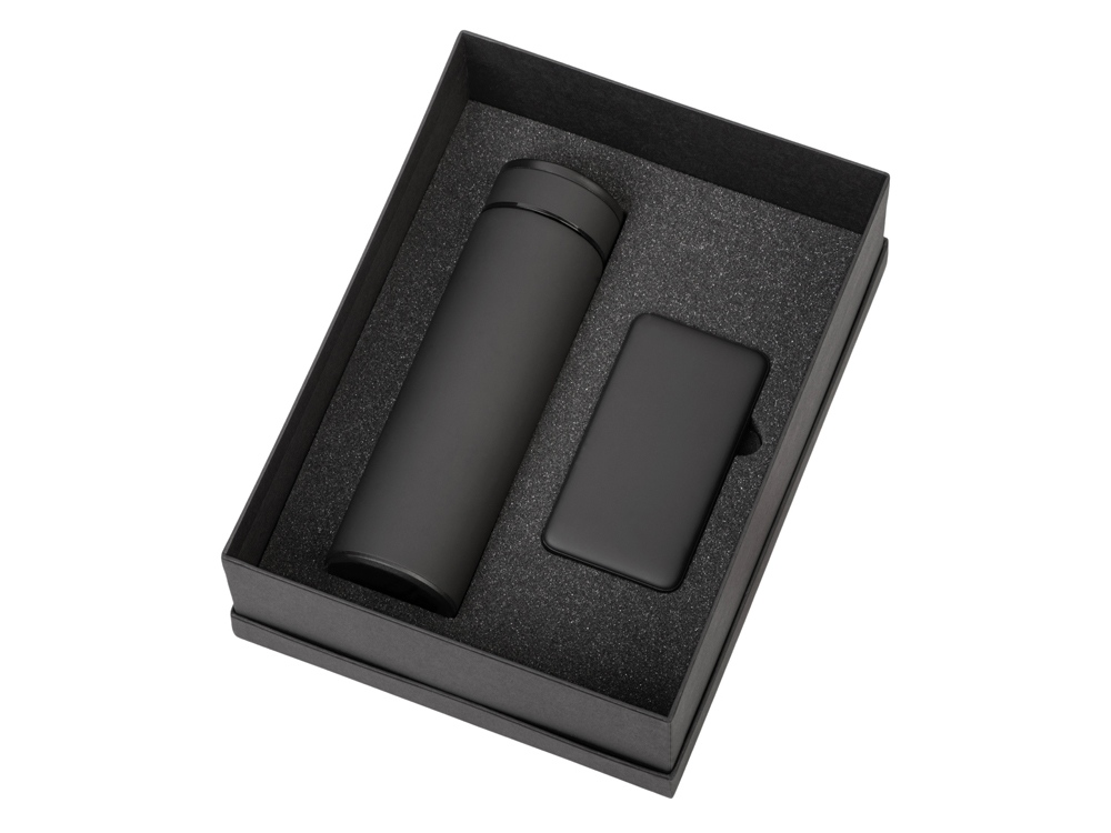 Подарочный набор с термосом и повербанком С1, черный