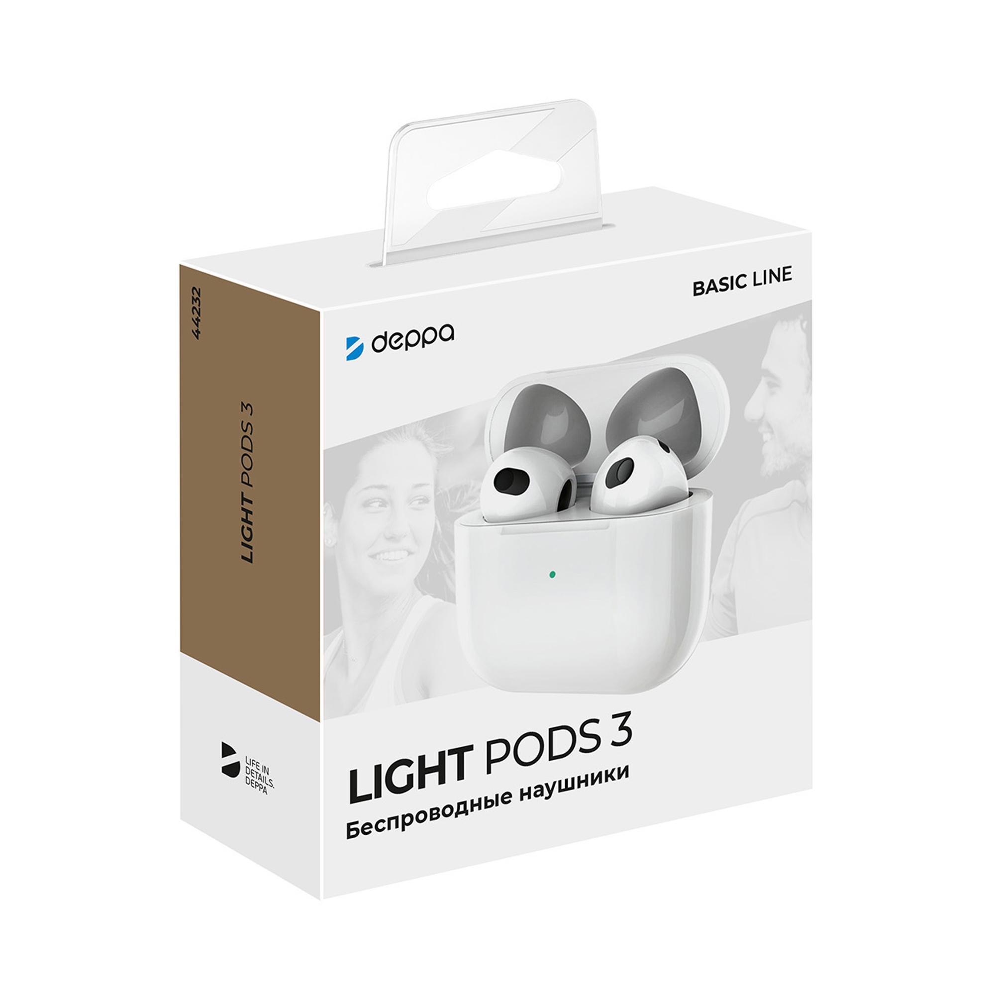 Беспроводные наушники с микрофоном Light Pods 3 , TWS, BT 5.4, 300 мАч, белый, Deppa