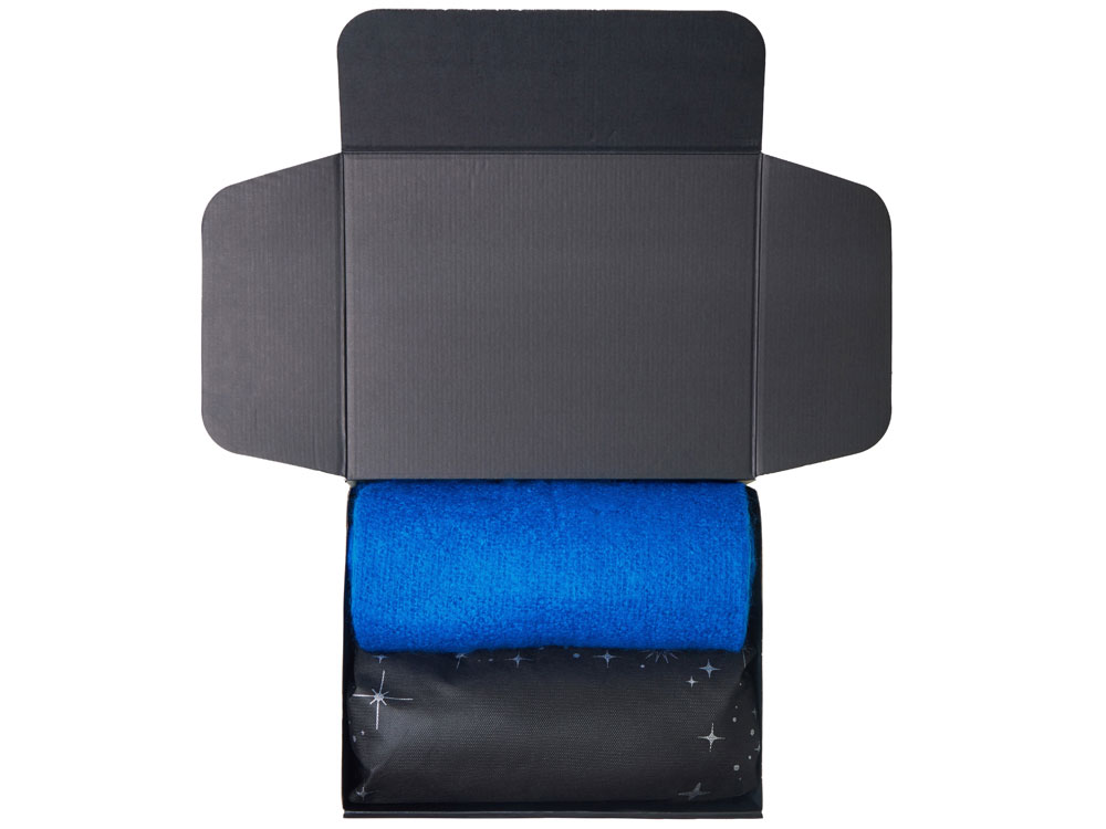 Подарочный набор с пледом, увлажнителем и попкорном, синий