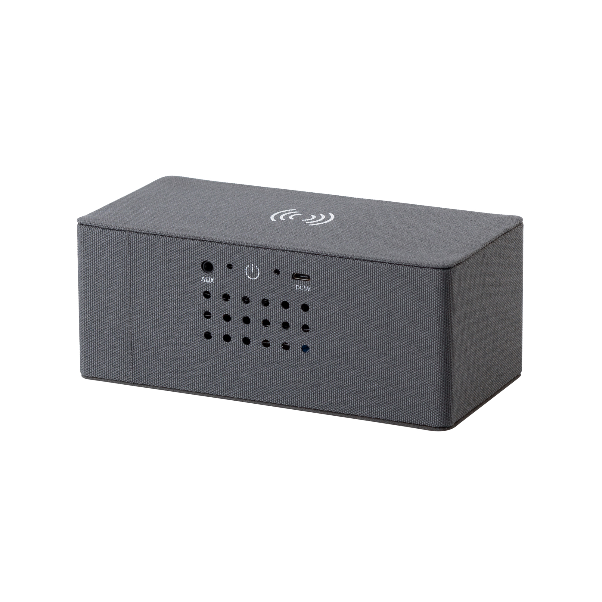 Bluetooth колонка "Cool Gray" с двумя динамиками (2х3Вт) и беспроводным зарядным устройством, переработанный пластик (RPET) Bluetooth колонка "Cool Gray" с двумя динамиками (2х3Вт) и беспроводным зарядным устройством, переработанный пластик (RPET)