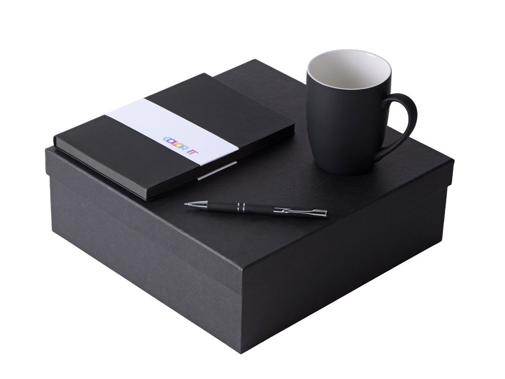 Подарочный набор с блокнотом С1, металлической ручкой и кружкой, черный Подарочный набор с блокнотом С1, металлической ручкой и кружкой, черный