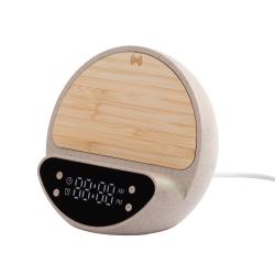 Настольные часы "Smiley" с беспроводным (10W) зарядным устройством и будильником, пшеница/бамбук/пластик