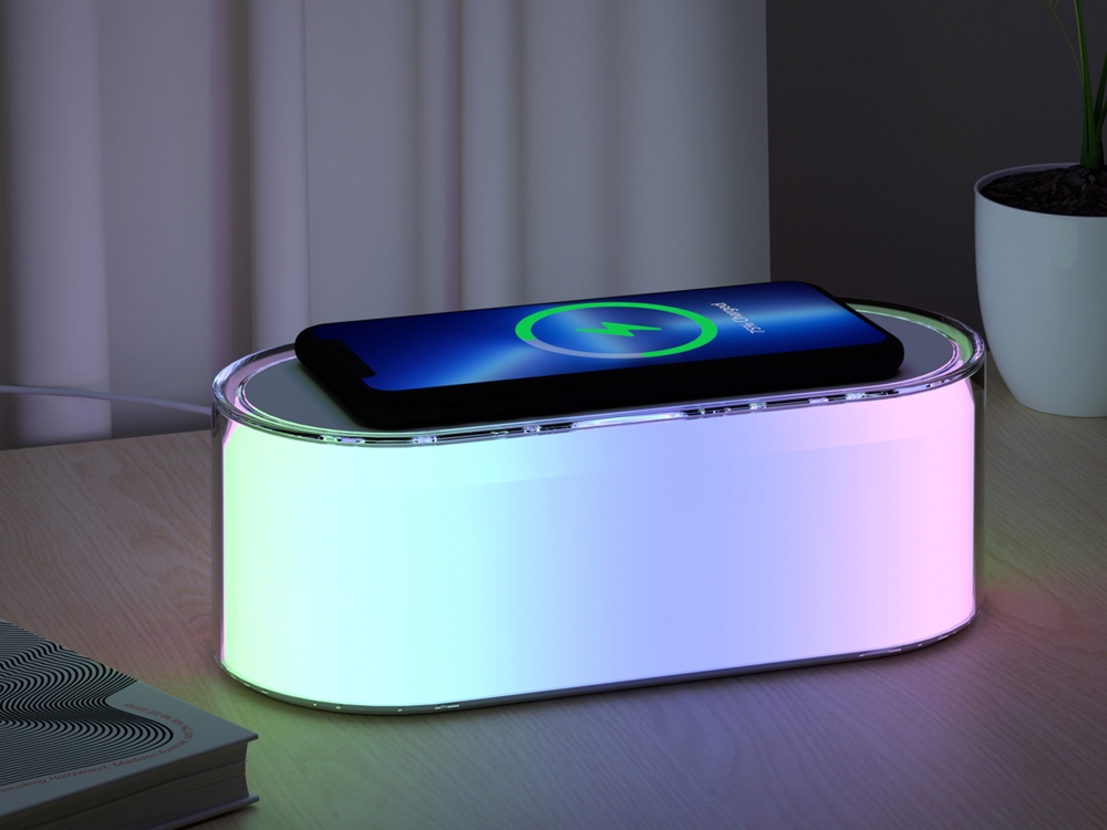 Ночник с беспроводной зарядкой и RGB подсветкой Miracle, 15 Вт, белый