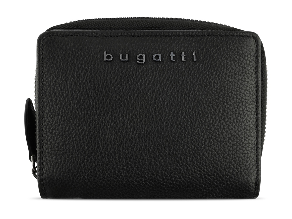 Кошелёк женский BUGATTI Bella, с RFID защитой, чёрный, воловья кожа/полиэстер, 12х2,5х9,5 см
