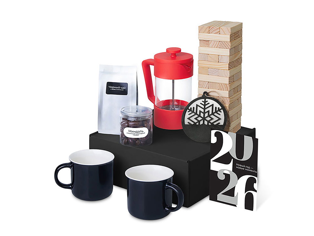 Подарочный набор c френчпрессом, кружками и чаем, красный