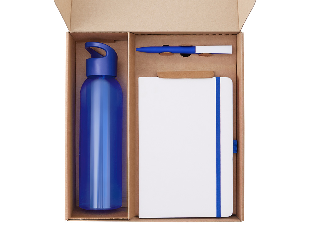 Подарочный набор с бутылкой для воды. блокнотом, ручкой и ланчбоксом,синий