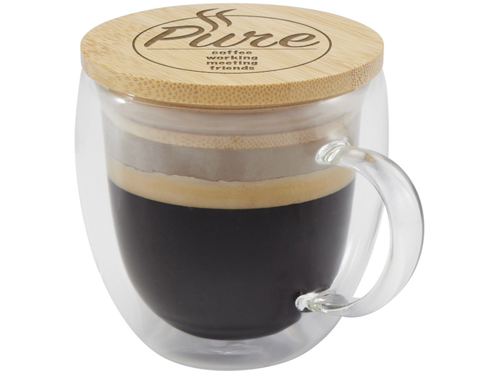 Стеклянная кружка Lenora емкостью 250 мл с бамбуковой крышкой - прозрачный