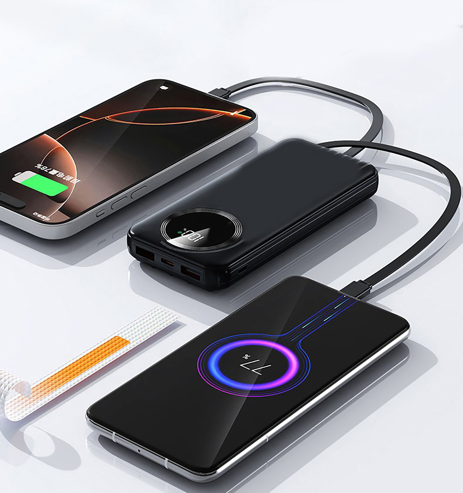 Зарядное устройство "Phantom" 10000 mAh с 4мя встроенными кабелями и цифровым индикатором заряда