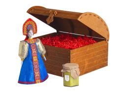 Подарочный набор: кукла фарфоровая, крем-мед, синий