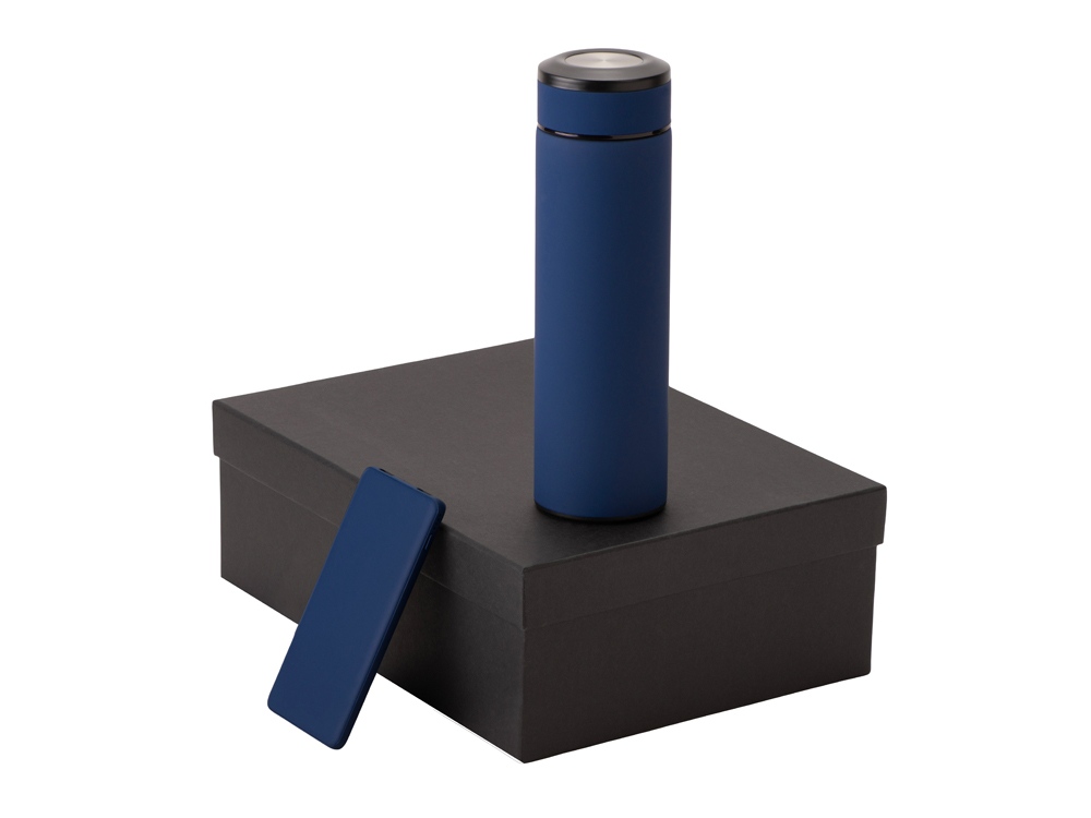 Подарочный набор с термосом и повербанком С1, темно-синий Подарочный набор с термосом и повербанком С1, темно-синий