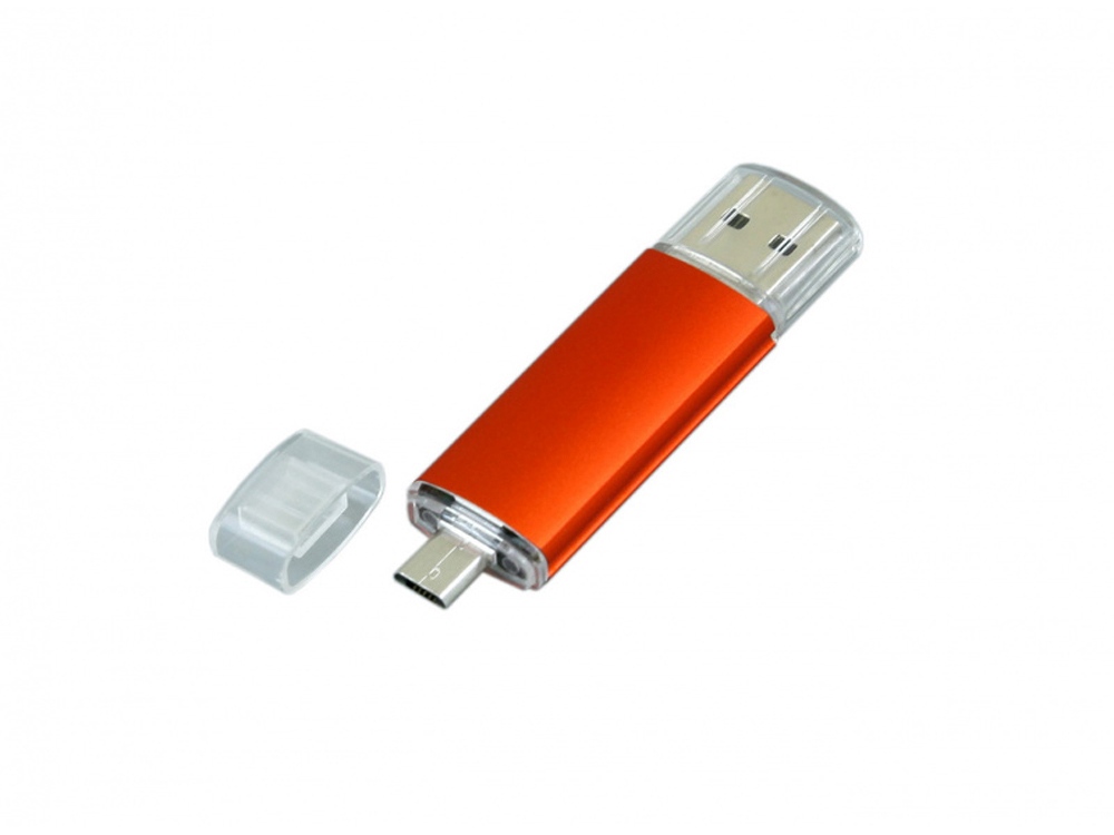 USB-флешка на 64 ГБ.c дополнительным разъемом Micro USB, оранжевый