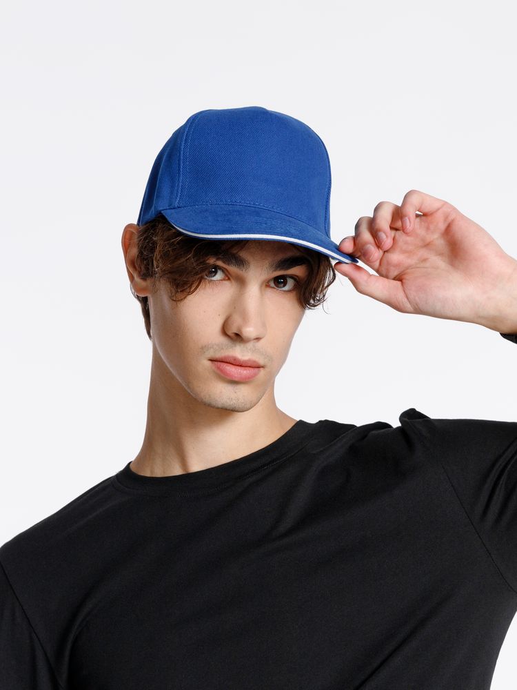 Бейсболка Classic 2.0, ярко-синяя с белым кантом