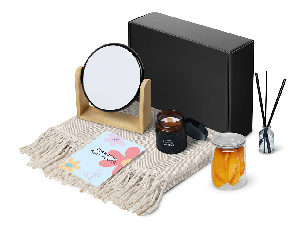 Подарочный набор Re:f. Shelter с пледом, зеркалом, свечой и диффузором Подарочный набор Re:f. Shelter с пледом, зеркалом, свечой и диффузором