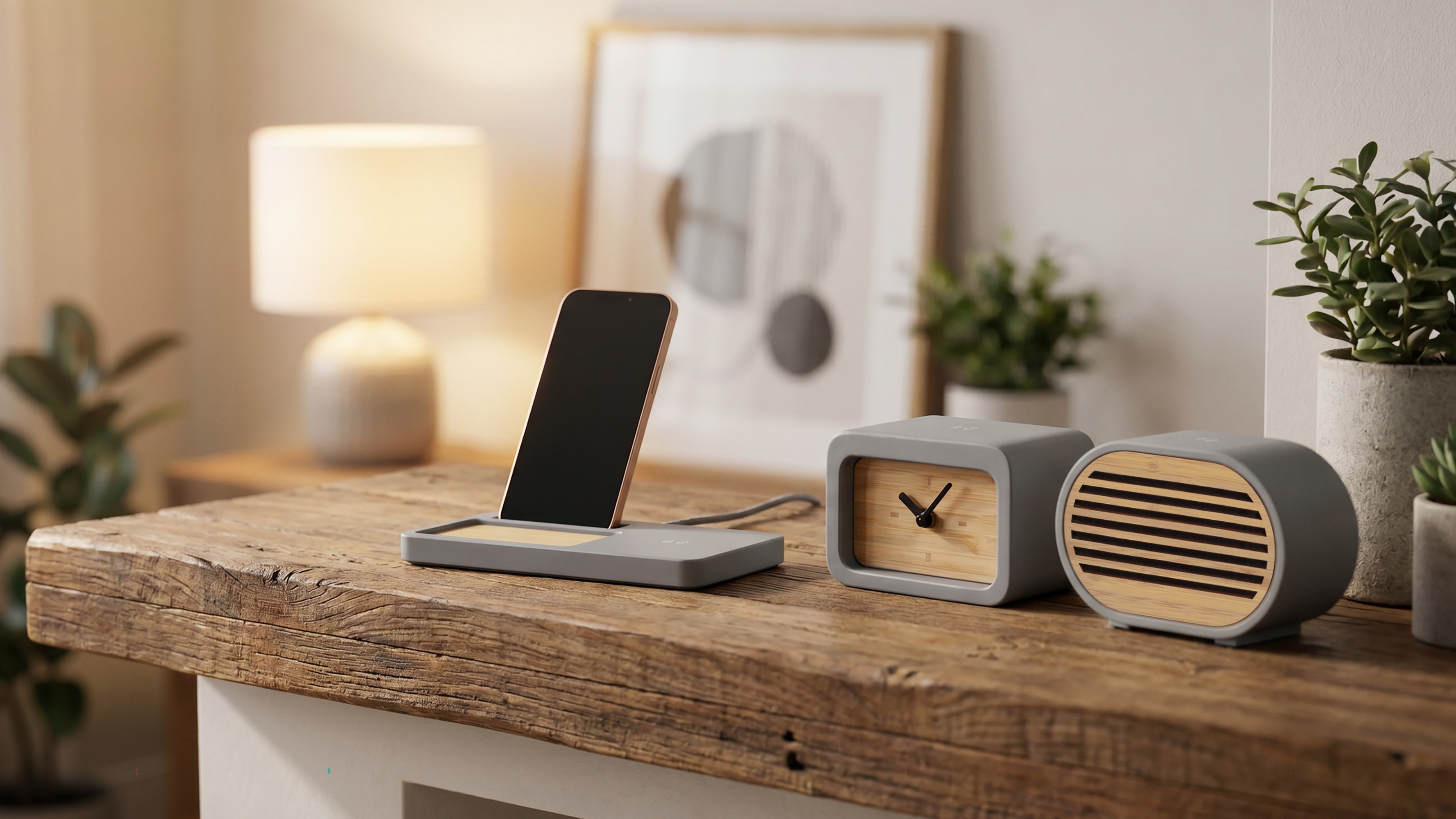 Bluetooth-колонка "Stonehenge" 5Вт с беспроводным зарядным устройством, камень/бамбук
