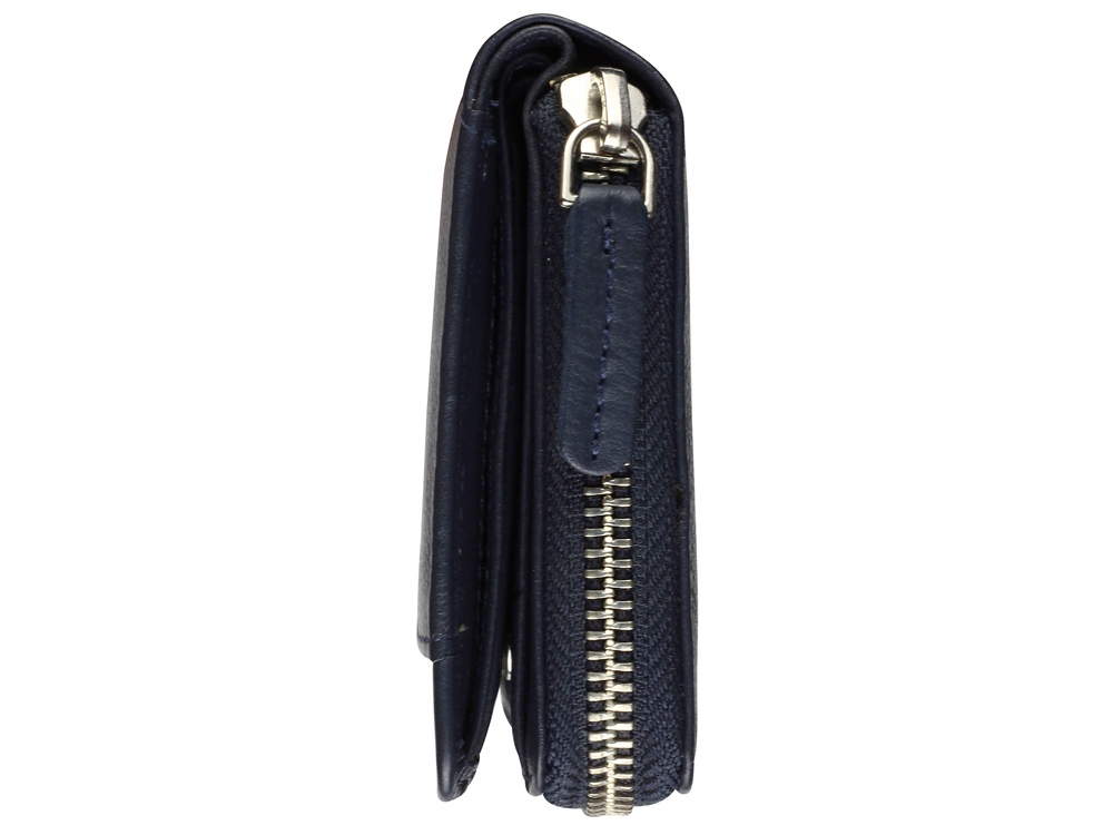 Кошелёк женский BUGATTI Lady Top, на молнии, тёмно-синий, натуральная воловья кожа, 12х2,5х9 см