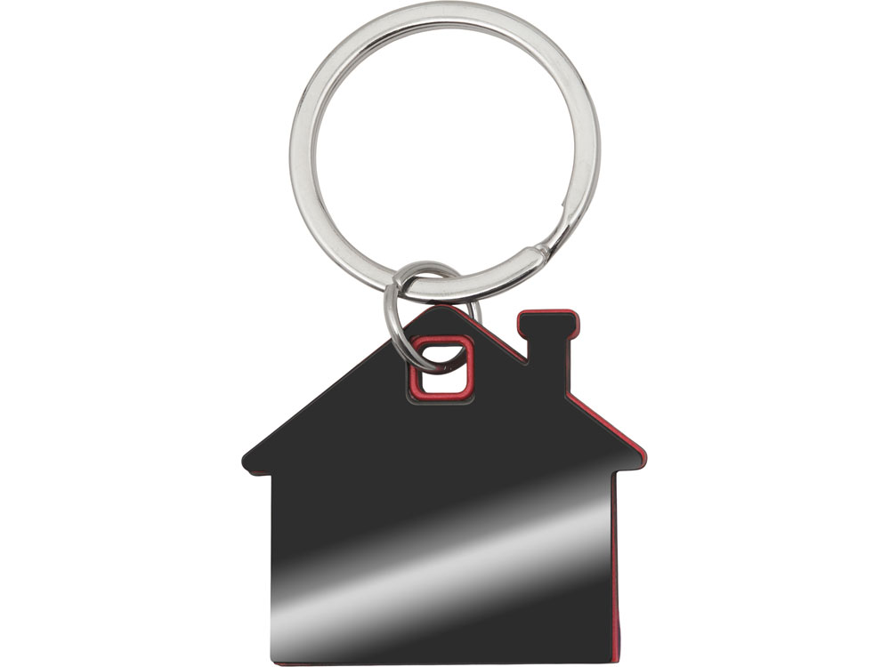Металлический брелок с пластиковой цветной вставкой SteelPop House, серебристый с красным