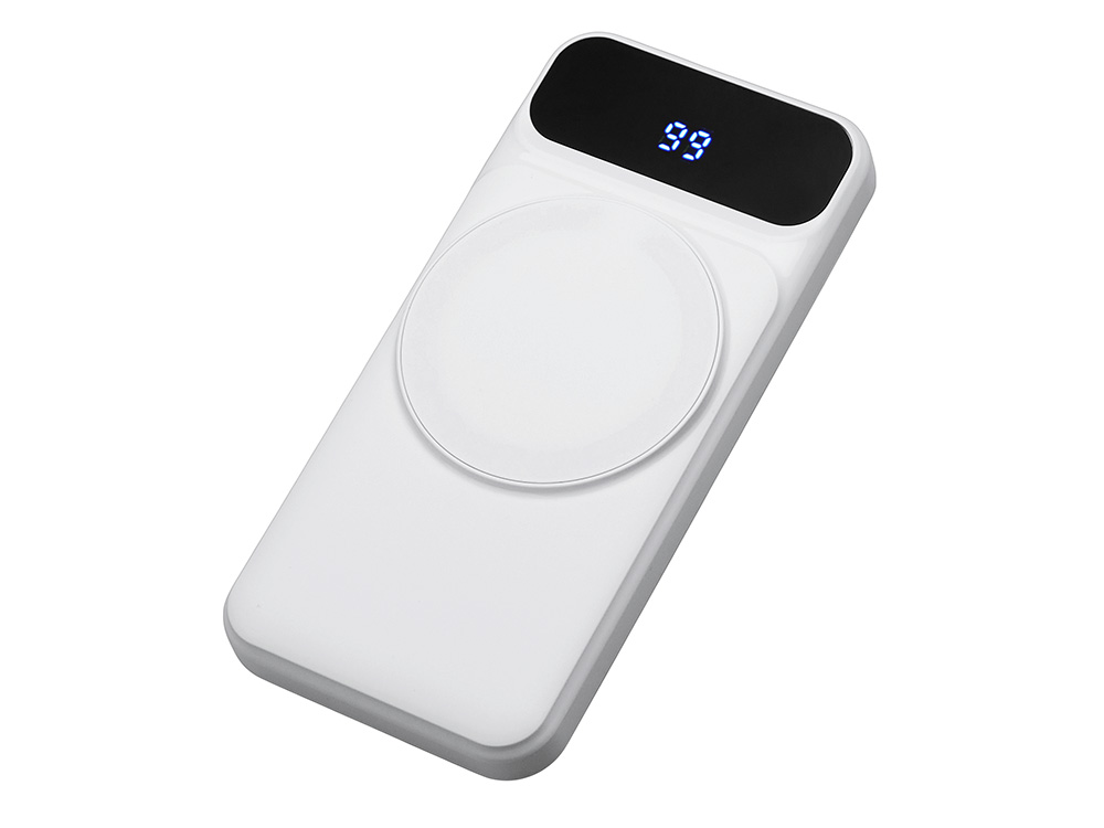 Магнитный беспроводной внешний аккумулятор со встроенными кабелями Мэни,быстаря зарядка, 10000 мАч, белый