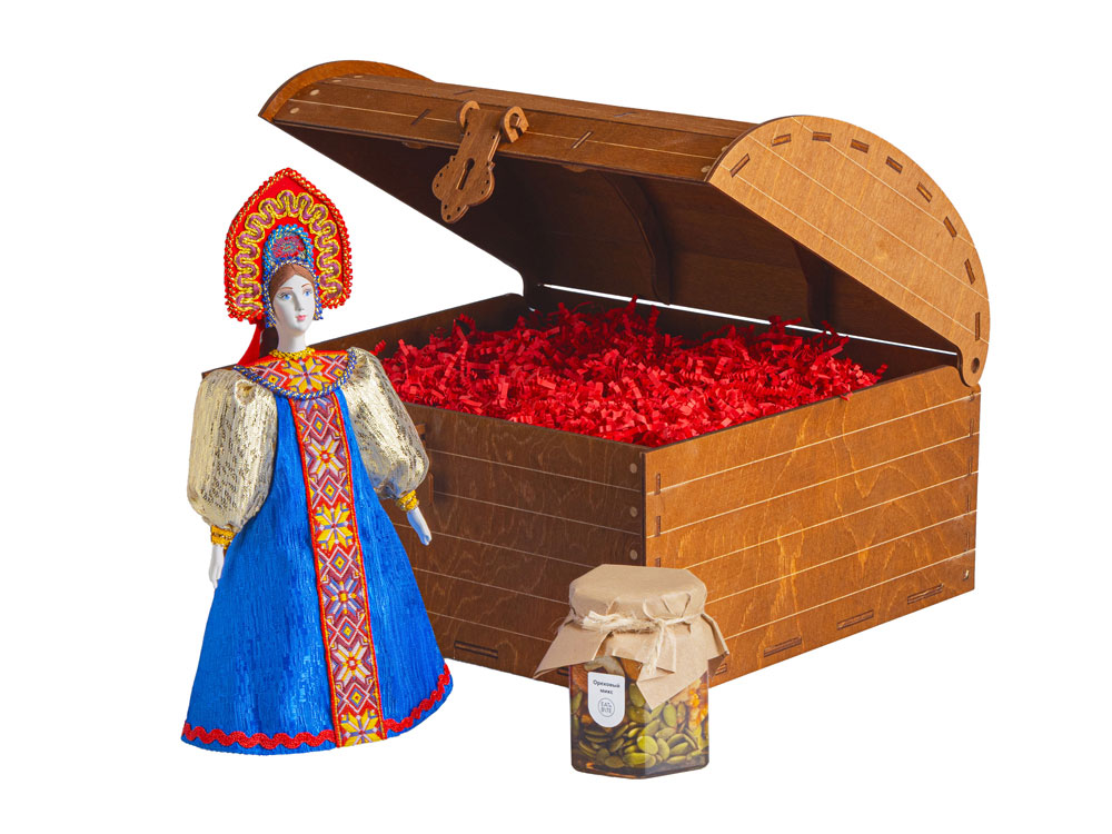 Подарочный набор: кукла фарфоровая, мед, синий