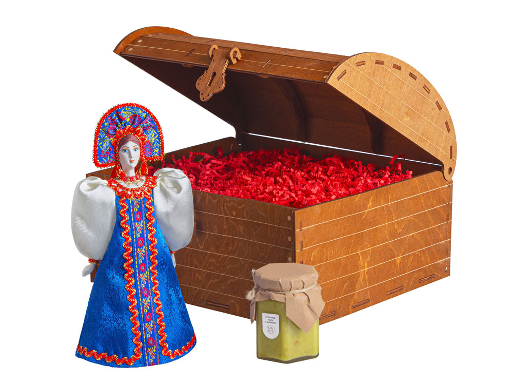 Подарочный набор: кукла фарфоровая, крем-мед, синий