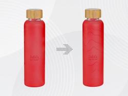 Стеклянная бутылка с бамбуковой крышкой Foggy, 600 мл, красный, с УФ печатью