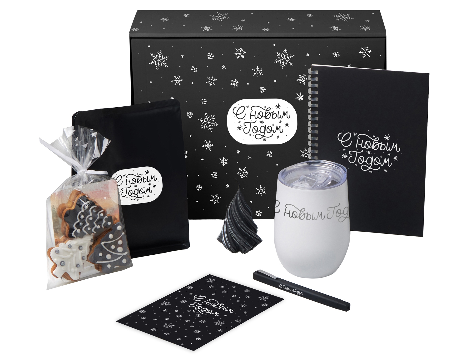 Подарочный набор c термокружкой, блокнотом, ручкой и свечкой, белый