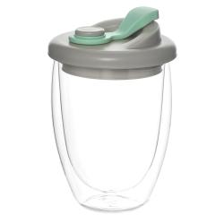 Стакан стеклянный Lotos с двойными стенками и крышкой, бирюзовый Стакан стеклянный Lotos с двойными стенками и крышкой, бирюзовый