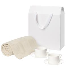 Подарочный набор Mokko, Сella, бежевый в коробке-пакете (две чайных пары, плед)